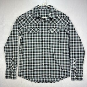 Stio Men's XS Eddy Plaid Pearl Snap Shirt Nylon Long Sleeve Gray Plaid‎ NWOT